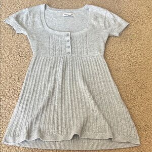 Hollister Light Gray Knit Short-Sleeve Sweater Babydoll